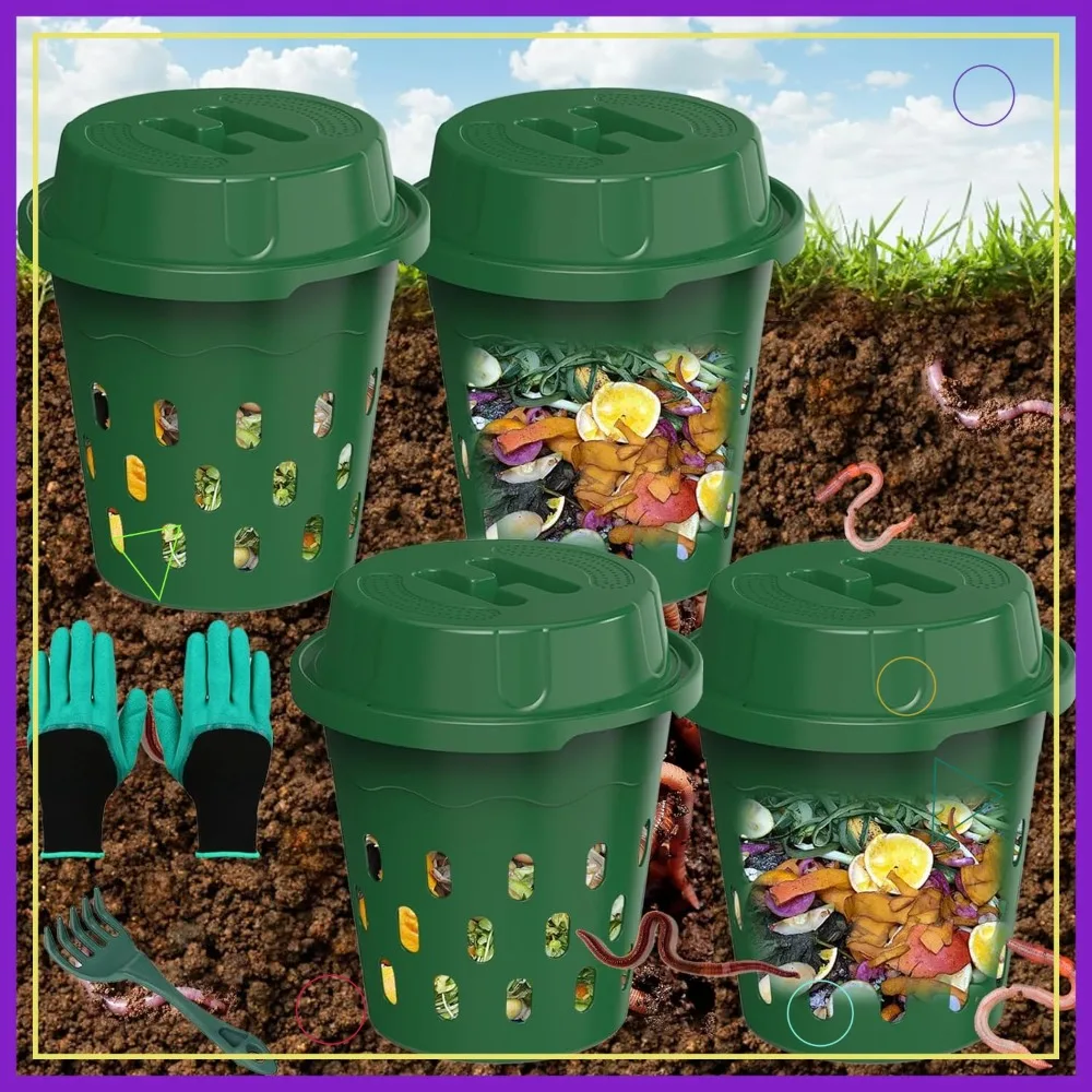 Warm Farm 4-Pack 8L Inground Worm Composter for Garden Beds, Outdoor Vermicomposting Bin for Beginners, Green
Warm Farm 4-Pack 8L Inground Worm Composter for Garden Beds, Outdoor Vermicomposting Bin for Beginners, Green