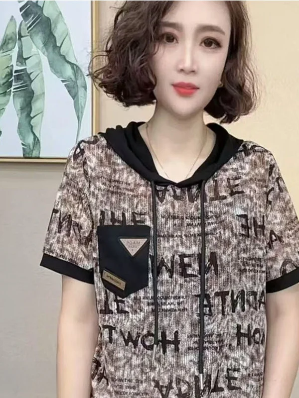 Summer Thin Short Sleeve T-Shirt Elastic Casual Fashionable Slimming Mom Middle-Aged Women's Clothing Hooded Pocket Versatile...
Summer Thin Short Sleeve T-Shirt Elastic Casual Fashionable Slimming Mom Middle-Aged Women's Clothing Hooded Pocket Versatile...