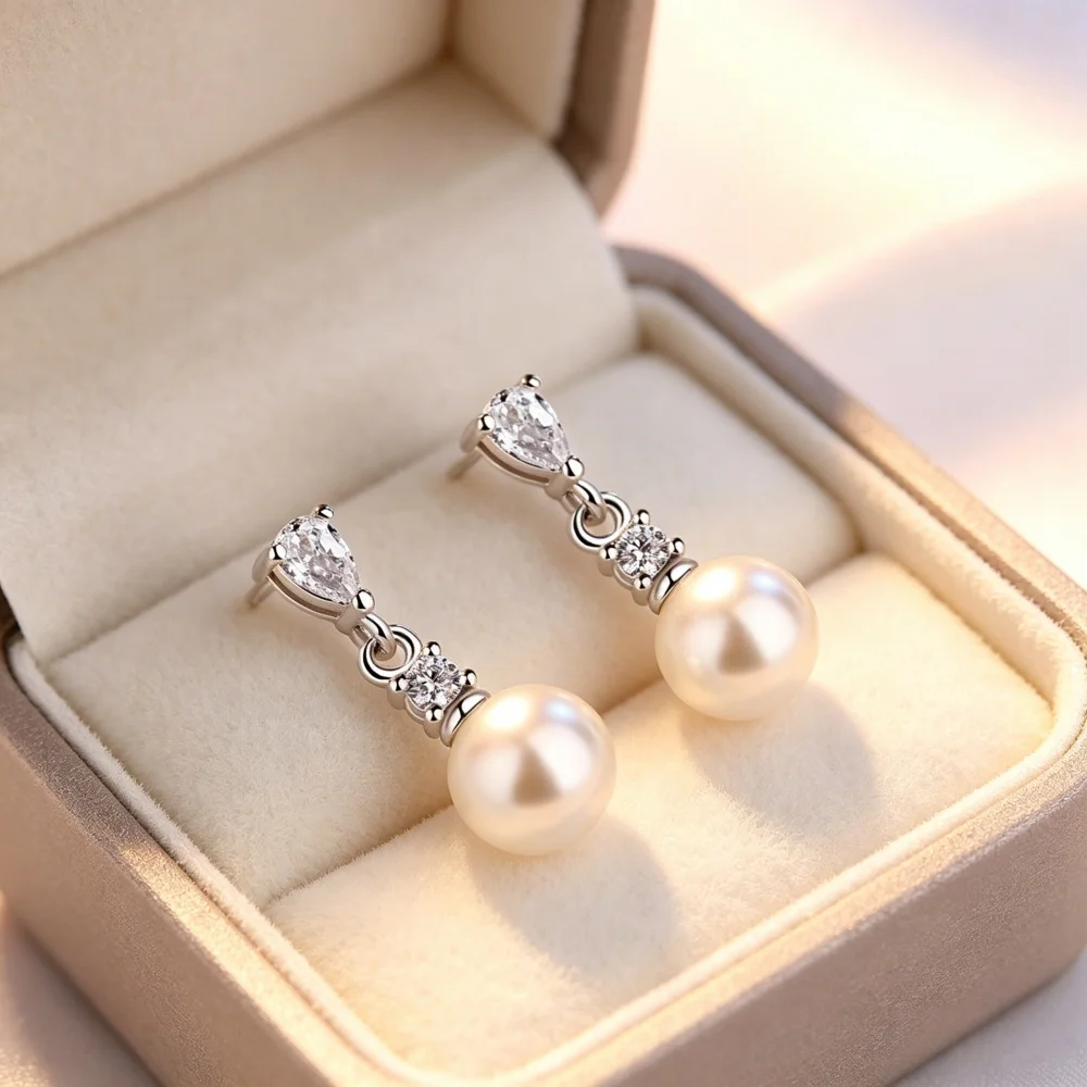 925 Sterling Silver Pearl Drop Earrings for Women, Teardrop & Round CZ Zircon Stud Earrings, Elegant Bridal Wedding Jewelry
925 Sterling Silver Pearl Drop Earrings for Women, Teardrop & Round CZ Zircon Stud Earrings, Elegant Bridal Wedding Jewelry
