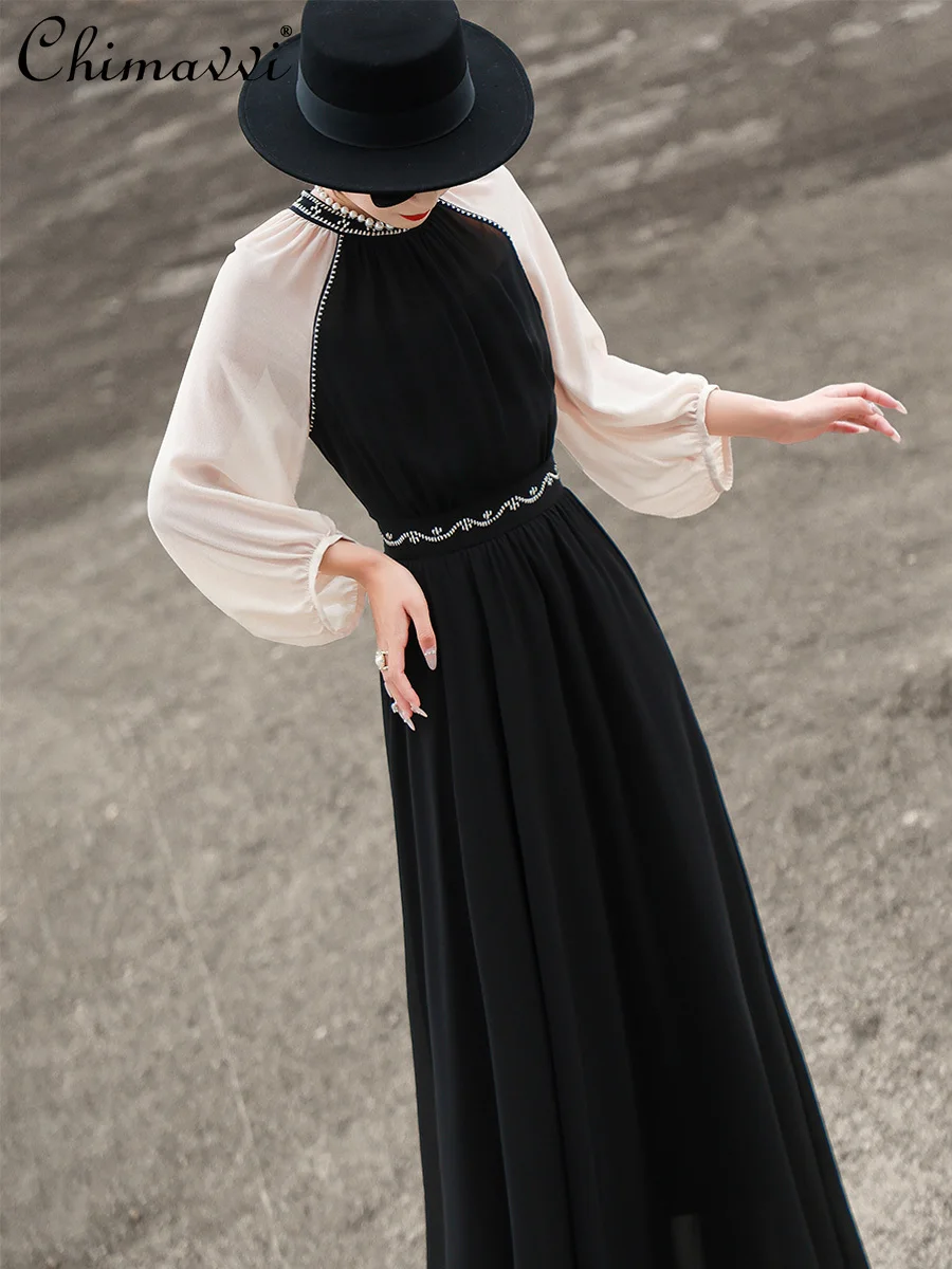 2024 Spring New Embroidery Lantern Sleeve Patchwork High-waist Black Large Swing Dress Women's Slim-fit Elegant Long Dress
2024 Spring New Embroidery Lantern Sleeve Patchwork High-waist Black Large Swing Dress Women's Slim-fit Elegant Long Dress