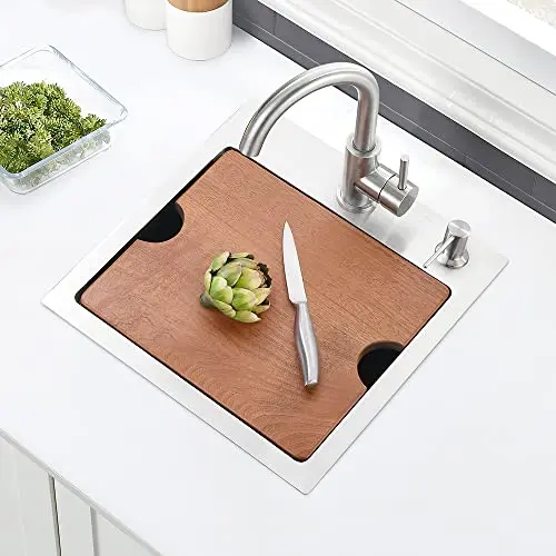 15 Inch Stainless Steel Drop-In Bar Sink With Integrated Wooden Cutting Board For Kitchen Prep Station
15 Inch Stainless Steel Drop-In Bar Sink With Integrated Wooden Cutting Board For Kitchen Prep Station