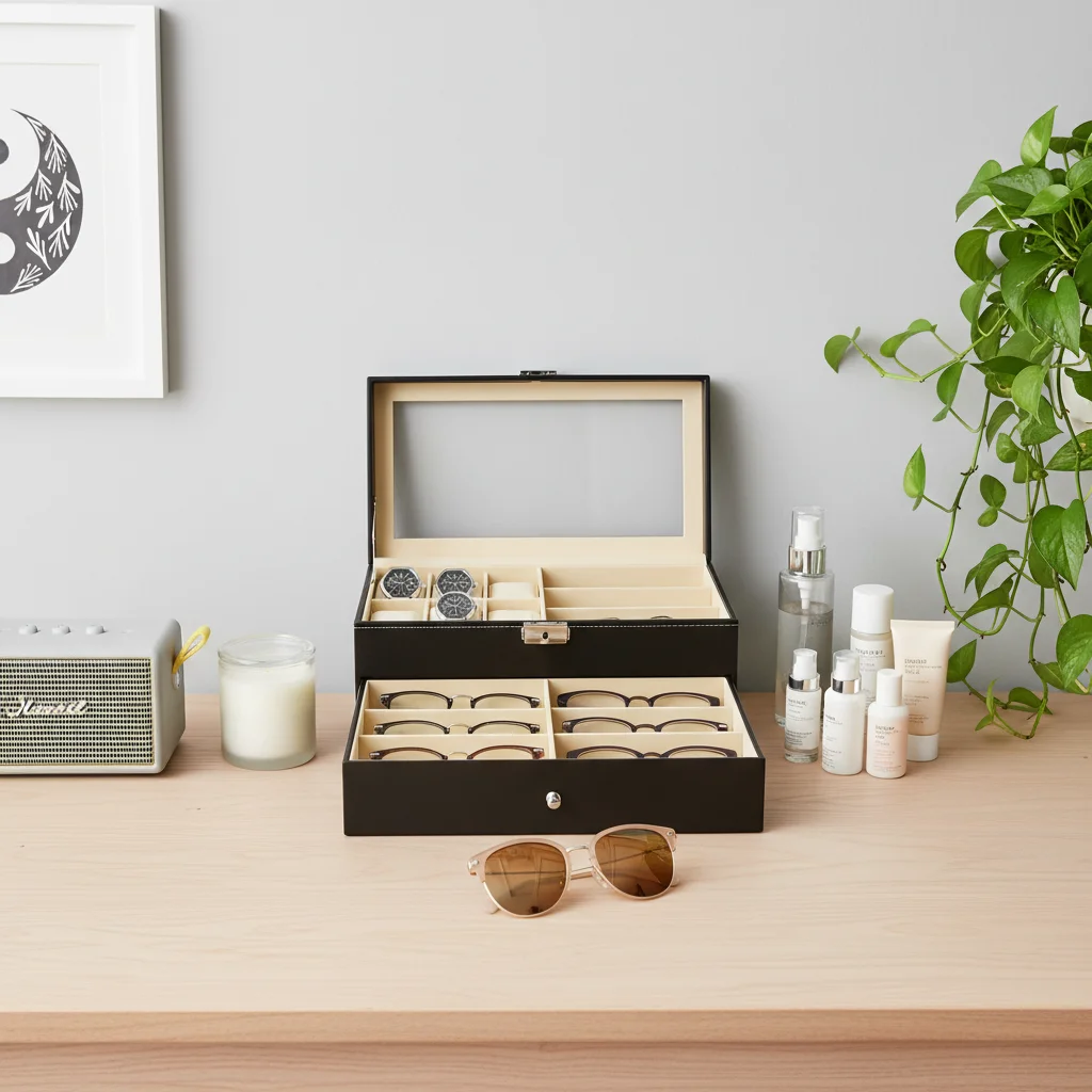 Коробка для хранения очков и часов, органайзер для часов и очков, элегантный ретро-держатель для часов и очков, запираемый ретро-органайзер
Коробка для хранения очков и часов, органайзер для часов и очков, элегантный ретро-держатель для часов и очков, запираемый ретро-органайзер