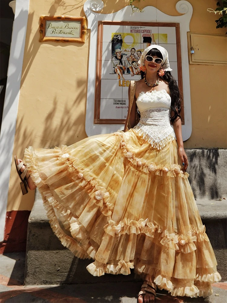 62-76cm Waist Spring Summer Fall Maxi Skirts Women French Elegant 3D Flowers Halo Dyeing Printed Mesh Large-Flare Tiered Skirts
62-76cm Waist Spring Summer Fall Maxi Skirts Women French Elegant 3D Flowers Halo Dyeing Printed Mesh Large-Flare Tiered Skirts