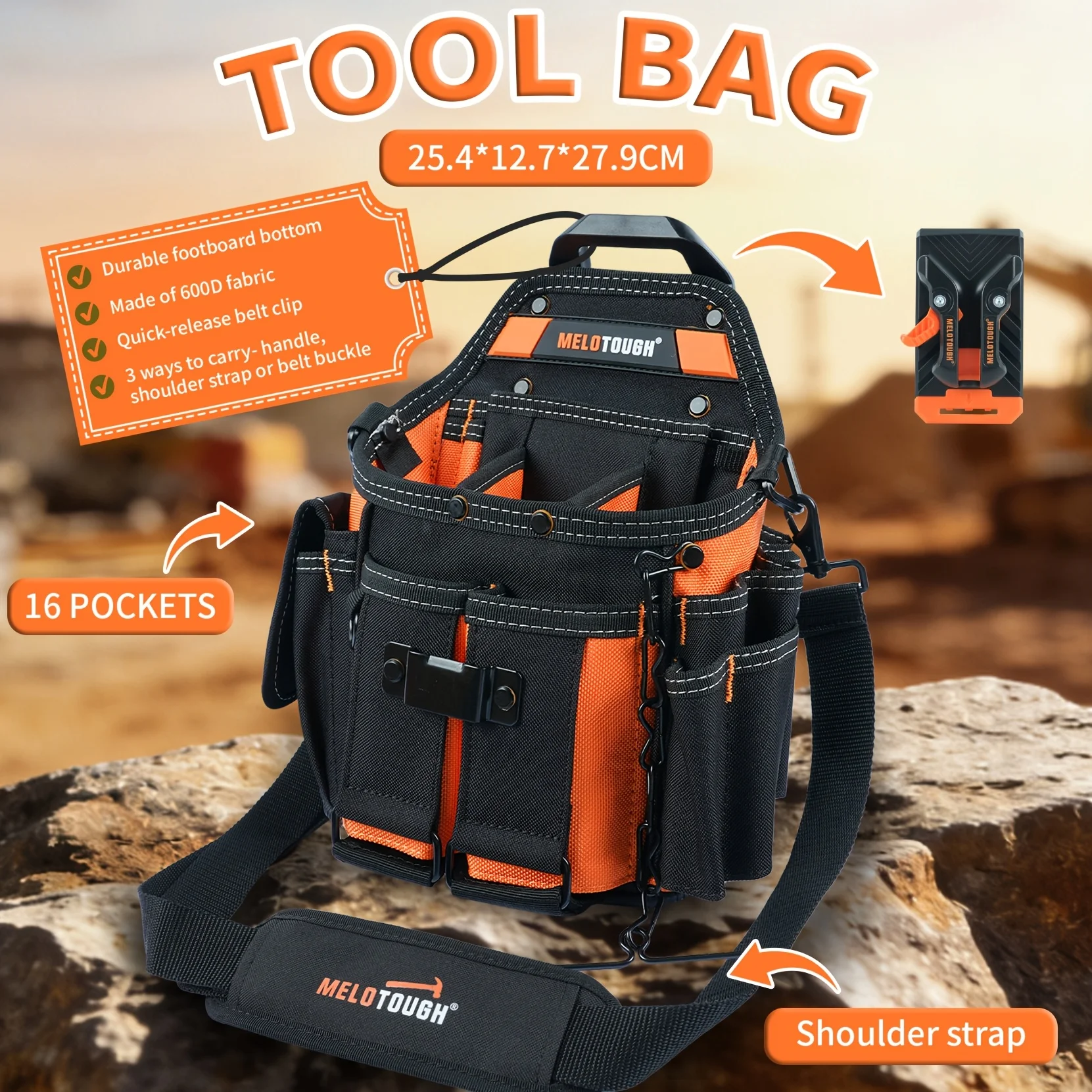 Electrician Tool Pouch Bag with Shoulder Strap 15 Pockets Heavy Duty Tool Bag with Quick Release Belt Clip Adjustable Strap Resistant Tool Organizer for Electrician Technician Carpenter Construction Work
Electrician Tool Pouch Bag with Shoulder Strap 15 Pockets Heavy Duty Tool Bag with Quick Release Belt Clip Adjustable Strap Resistant Tool Organizer for Electrician Technician Carpenter Construction Work