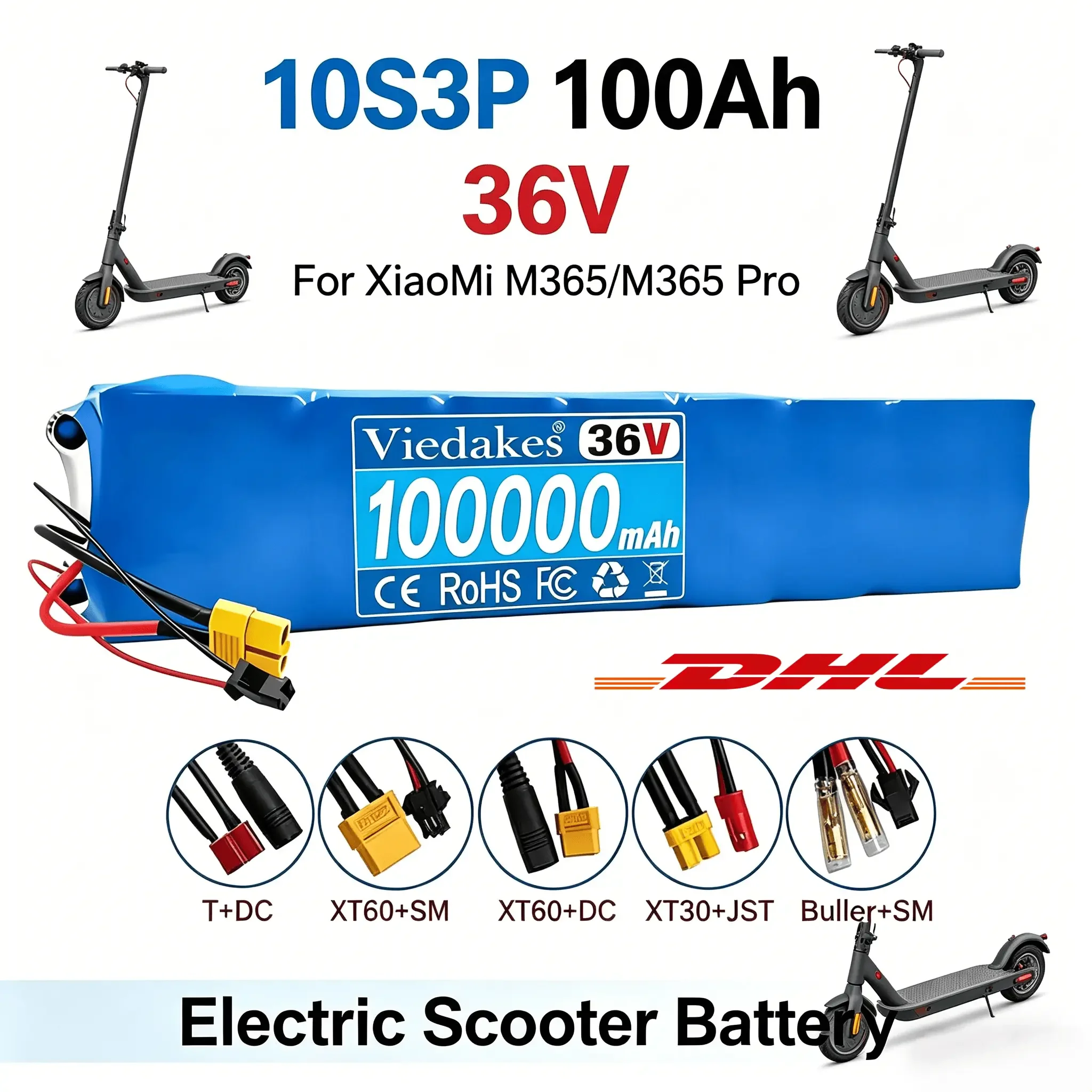 36V 10S3P 100Ah Rechargeable 18650 Battery Module With T Plug Overcurrent Protection For XiaoMi M365 / M365 Pro Scooter
36V 10S3P 100Ah Rechargeable 18650 Battery Module With T Plug Overcurrent Protection For XiaoMi M365 / M365 Pro Scooter