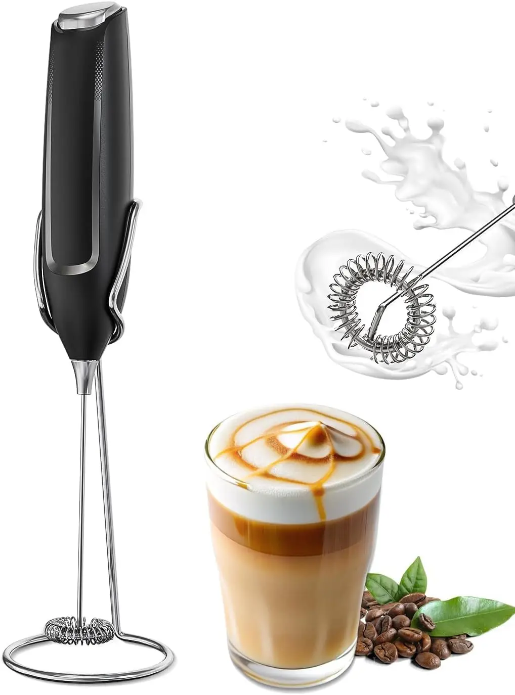 Milk Frother Handheld with Stand, Electric Foam Maker Frother Wand, Whisk Drink Mixer & Foamer for Coffee, Latte, Matcha 
Milk Frother Handheld with Stand, Electric Foam Maker Frother Wand, Whisk Drink Mixer & Foamer for Coffee, Latte, Matcha
