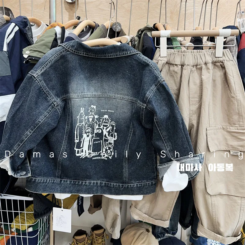 Boys' Retro Washed Denim Jacket Spring Autumn Cartoon Print Blue Children's Outerwear Casual Retro Coat
Boys' Retro Washed Denim Jacket Spring Autumn Cartoon Print Blue Children's Outerwear Casual Retro Coat