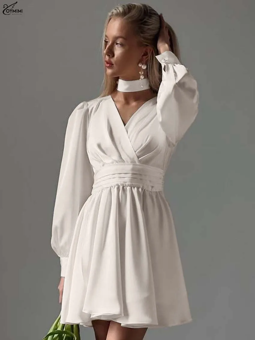 Oymimi Elegant White V-Neck Dresses 2025 Woman Fashion Long Sleeve High Waisted Dresses Casual New Pleated Mini Dress Streetwear
Oymimi Elegant White V-Neck Dresses 2025 Woman Fashion Long Sleeve High Waisted Dresses Casual New Pleated Mini Dress Streetwear