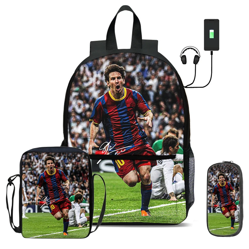 M-Messi 3 Pcs Set School Bag Backpack with USB interface Football Star with Shoulder Bag Football Sport Pencil Bag Kids Rucksack
M-Messi 3 Pcs Set School Bag Backpack with USB interface Football Star with Shoulder Bag Football Sport Pencil Bag Kids Rucksack