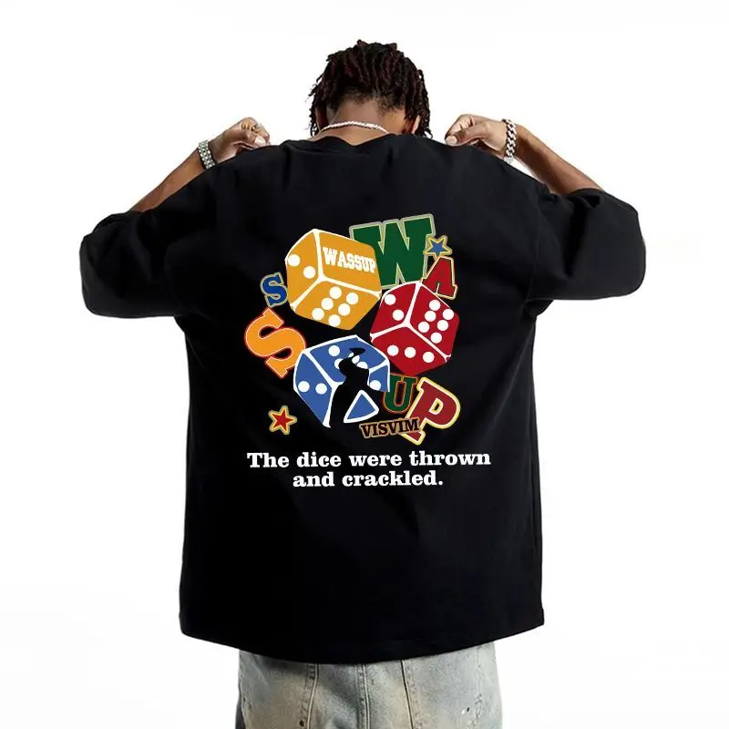 WASSUP Navy Tee Colorful Dice Print with WASSUP Text and Stars The Dice Were Thrown and Crackled Slogan
WASSUP Navy Tee Colorful Dice Print with WASSUP Text and Stars The Dice Were Thrown and Crackled Slogan