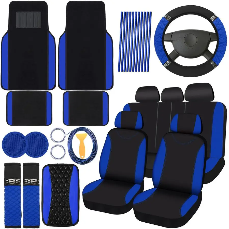 43 Pcs Bling Car Accessories Set for Women Front Seats and Rear Bench Polyester Car Seat Protectors Wheel Cover Seat Floor Mats
43 Pcs Bling Car Accessories Set for Women Front Seats and Rear Bench Polyester Car Seat Protectors Wheel Cover Seat Floor Mats