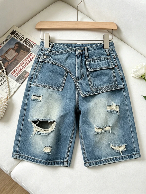 High Waist Wide Leg Jeans Women's Summer New Style Five-Quarter Length Skinny Jeans Tear Hole Splicing Design Breathable Casual
High Waist Wide Leg Jeans Women's Summer New Style Five-Quarter Length Skinny Jeans Tear Hole Splicing Design Breathable Casual
