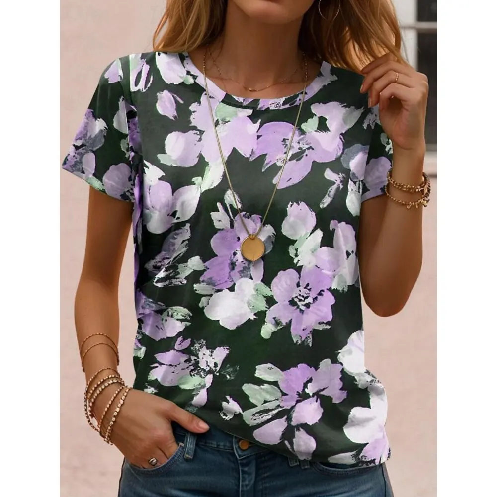 Fashion Artistic Flower Pattern T-Shirt Women Summer Leisure Graphic Tee Female Casual Elegant Short Sleeved Round Neck Tee Tops
Fashion Artistic Flower Pattern T-Shirt Women Summer Leisure Graphic Tee Female Casual Elegant Short Sleeved Round Neck Tee Tops