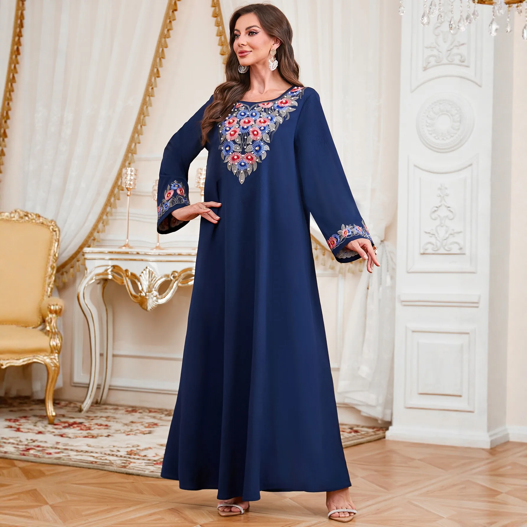 Ethnic Style Long Dress Women Loose Long Sleeve Floral Beaded Embroidery Robe Casual Modest Party Gown Fashion Clothing Vestido
Ethnic Style Long Dress Women Loose Long Sleeve Floral Beaded Embroidery Robe Casual Modest Party Gown Fashion Clothing Vestido