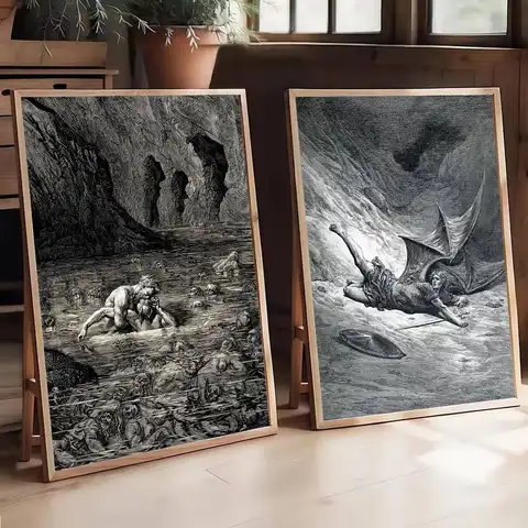 Gustav Dore Satan Paradise Lost Monster Poster zelfklevende kunst waterdicht papier sticker koffiehuis bar kamer muur decor