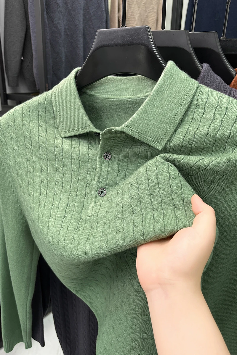 High end fashion jacquard lapel knitted long sleeve T-shirt men autumn and winter 2024 thick warm casual Korean version sweater
High end fashion jacquard lapel knitted long sleeve T-shirt men autumn and winter 2024 thick warm casual Korean version sweater
