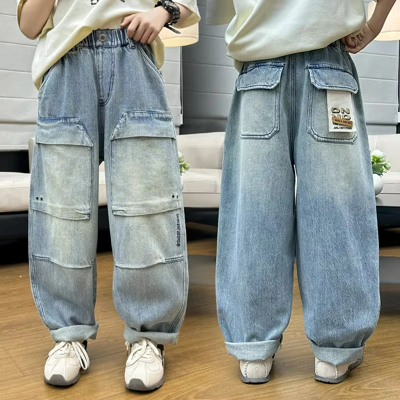 2025 New Boys' Cargo Jeans Spring and Autumn Leisure Trousers Teenage Boys Handsome Straight Leg Loose Wide-leg Pants 120-170
2025 New Boys' Cargo Jeans Spring and Autumn Leisure Trousers Teenage Boys Handsome Straight Leg Loose Wide-leg Pants 120-170