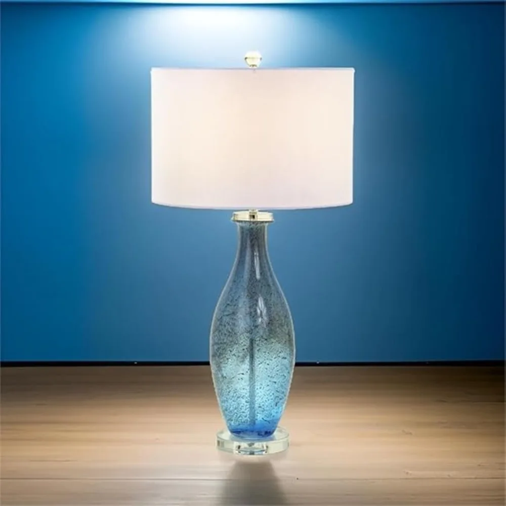 Contemporary Table Lamps, 30-Inch Blue Tone Art Glass Body with Crystal Base, Linen Shade, 3-Way Switch, Coastal Style for Living Room or Bedroom Lighting
Contemporary Table Lamps, 30-Inch Blue Tone Art Glass Body with Crystal Base, Linen Shade, 3-Way Switch, Coastal Style for Living Room or Bedroom Lighting