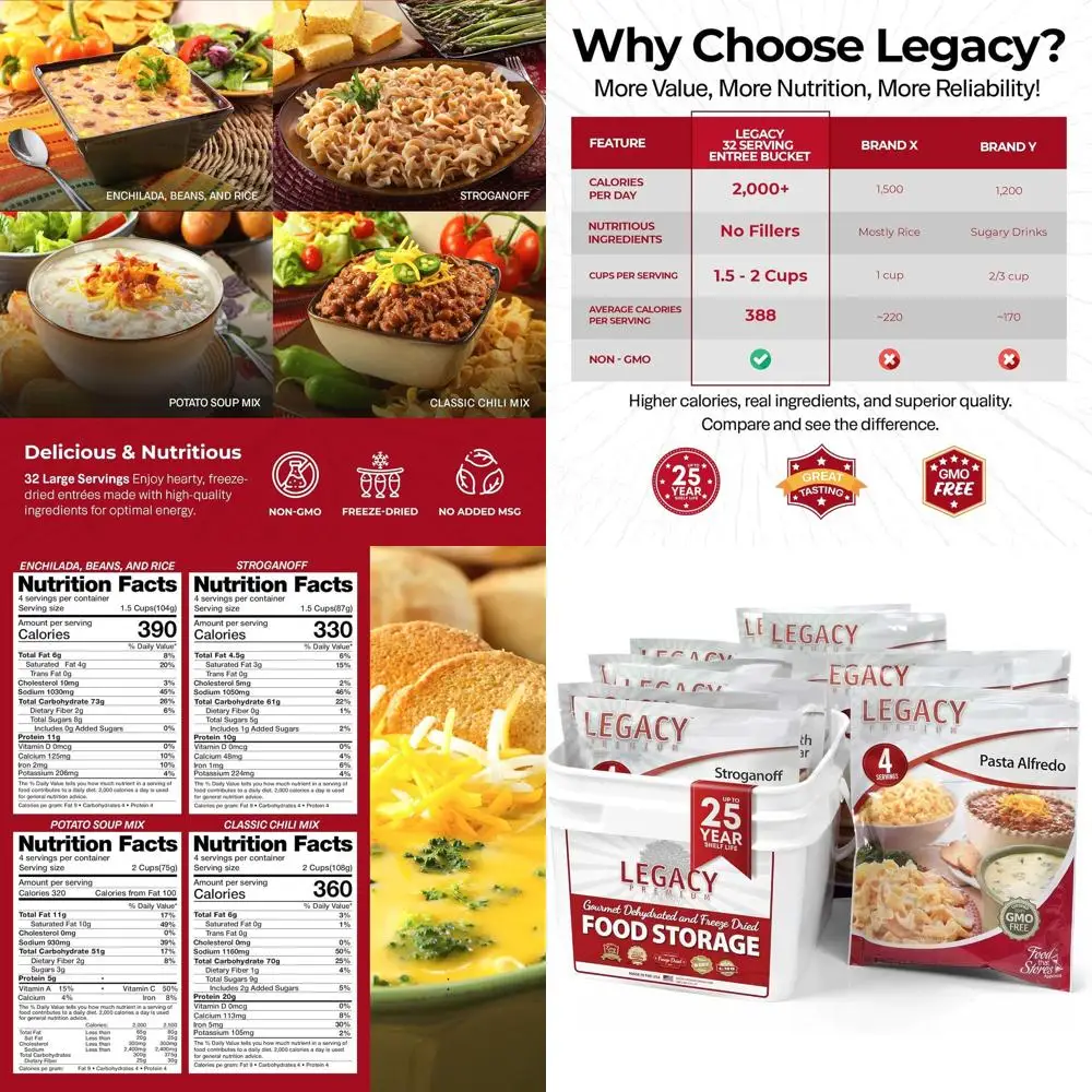 Legacy Food Storage 32 Serving Emergency Food Supply Bucket, 8 Entrees, 12,440 Total Calories, Shelf Stable Lunch & Dinner, Free
Legacy Food Storage 32 Serving Emergency Food Supply Bucket, 8 Entrees, 12,440 Total Calories, Shelf Stable Lunch & Dinner, Free