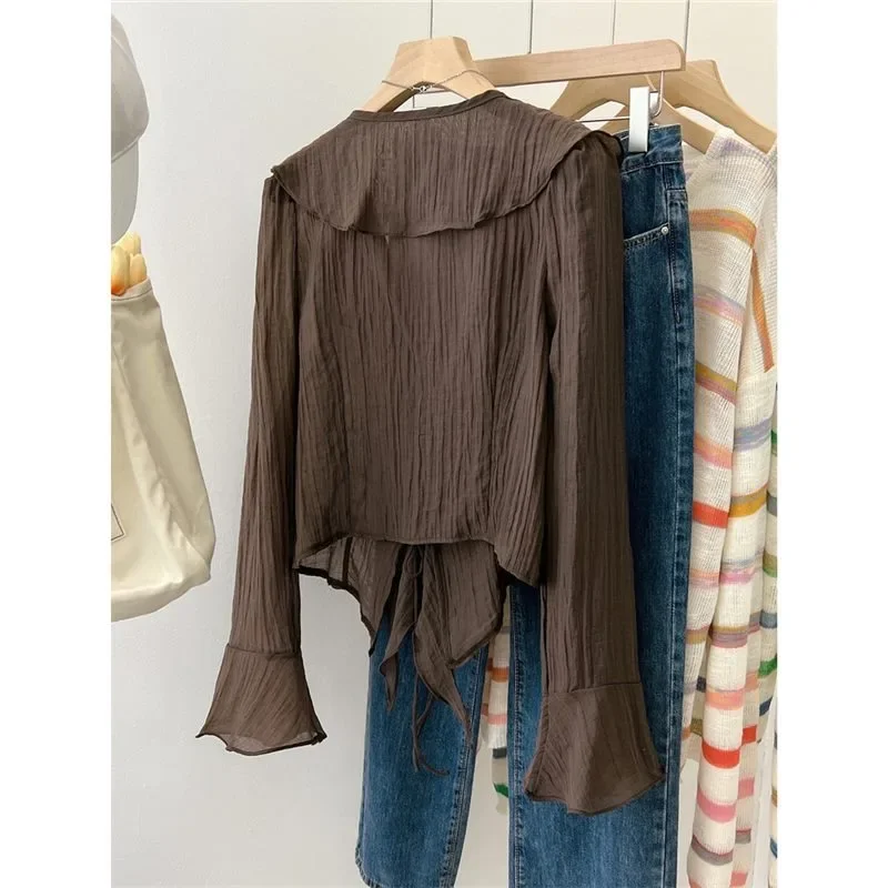 Lace Up Blouses For Women Femme Women's Ruffled Flared Shirts Blusas Korean Elegantes Sweet Preppy Tops Vintage Summer Shirt
Lace Up Blouses For Women Femme Women's Ruffled Flared Shirts Blusas Korean Elegantes Sweet Preppy Tops Vintage Summer Shirt