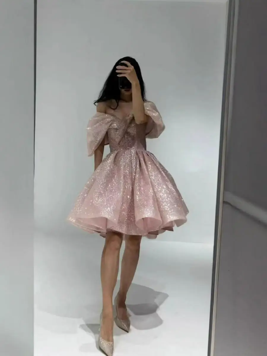 Princess Style Short Puffy Skirt Birthday Party Dress Women's Pink Sequin One Shoulder High Waist Short Sleeve Elegant Dress
Princess Style Short Puffy Skirt Birthday Party Dress Women's Pink Sequin One Shoulder High Waist Short Sleeve Elegant Dress