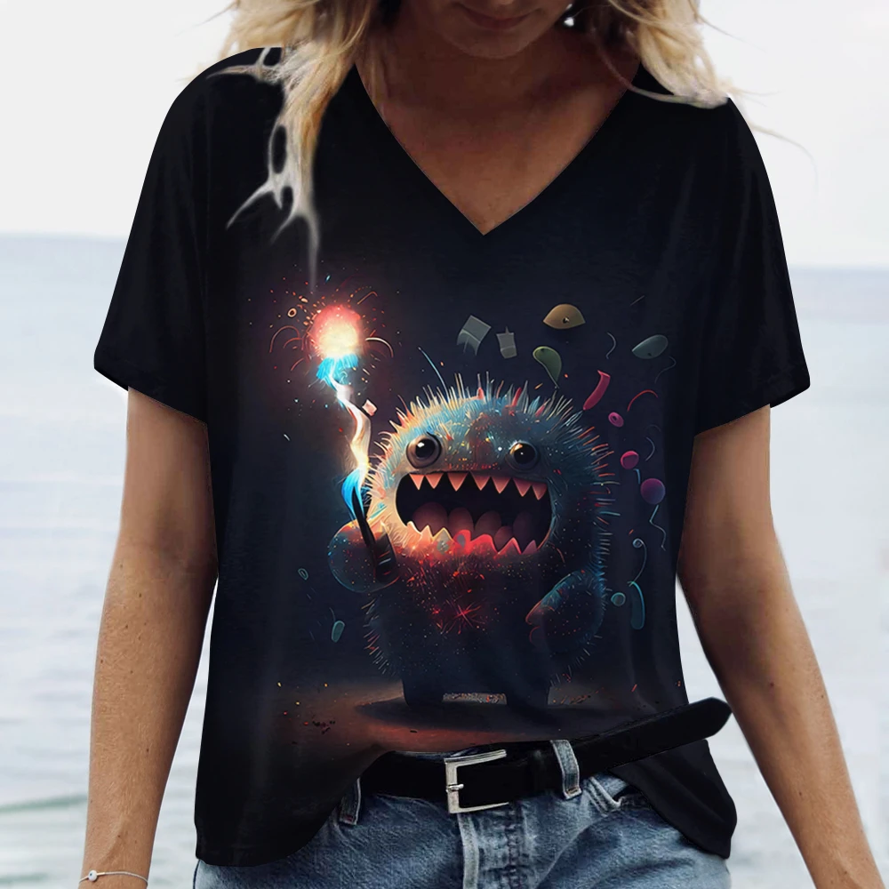 Funny 3D Doll Print Women's T-Shirts Summer Daily Casual Female Clothing Fashion V-neck Short Sleeve Tee Street Girls Loose Tops
Funny 3D Doll Print Women's T-Shirts Summer Daily Casual Female Clothing Fashion V-neck Short Sleeve Tee Street Girls Loose Tops