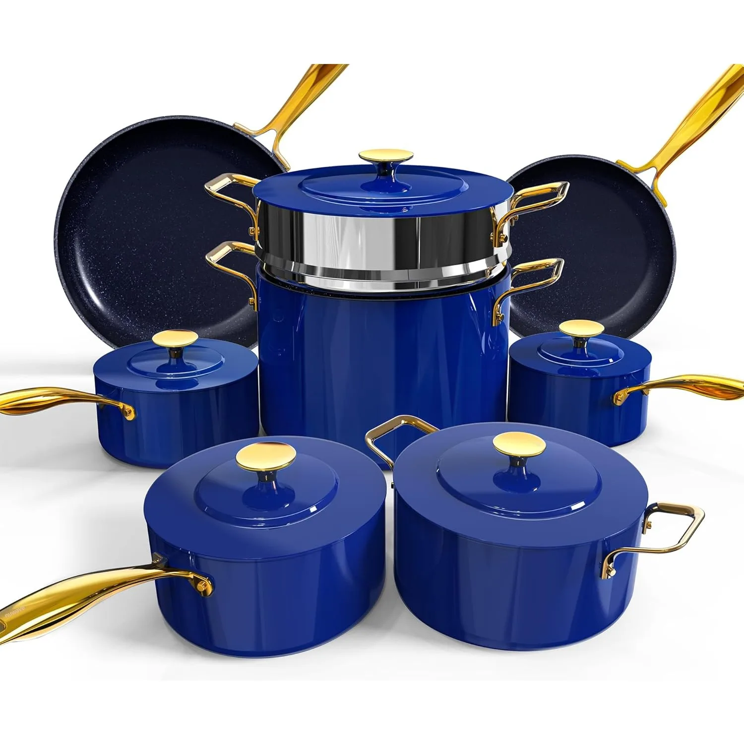 Nuwave Lux LE 13-Pc Cookware Set Elegant Gold Handle Diamond Infused Ceramic Non-Stick PFAS Free Premium Metal Lids Blueberry
Nuwave Lux LE 13-Pc Cookware Set Elegant Gold Handle Diamond Infused Ceramic Non-Stick PFAS Free Premium Metal Lids Blueberry