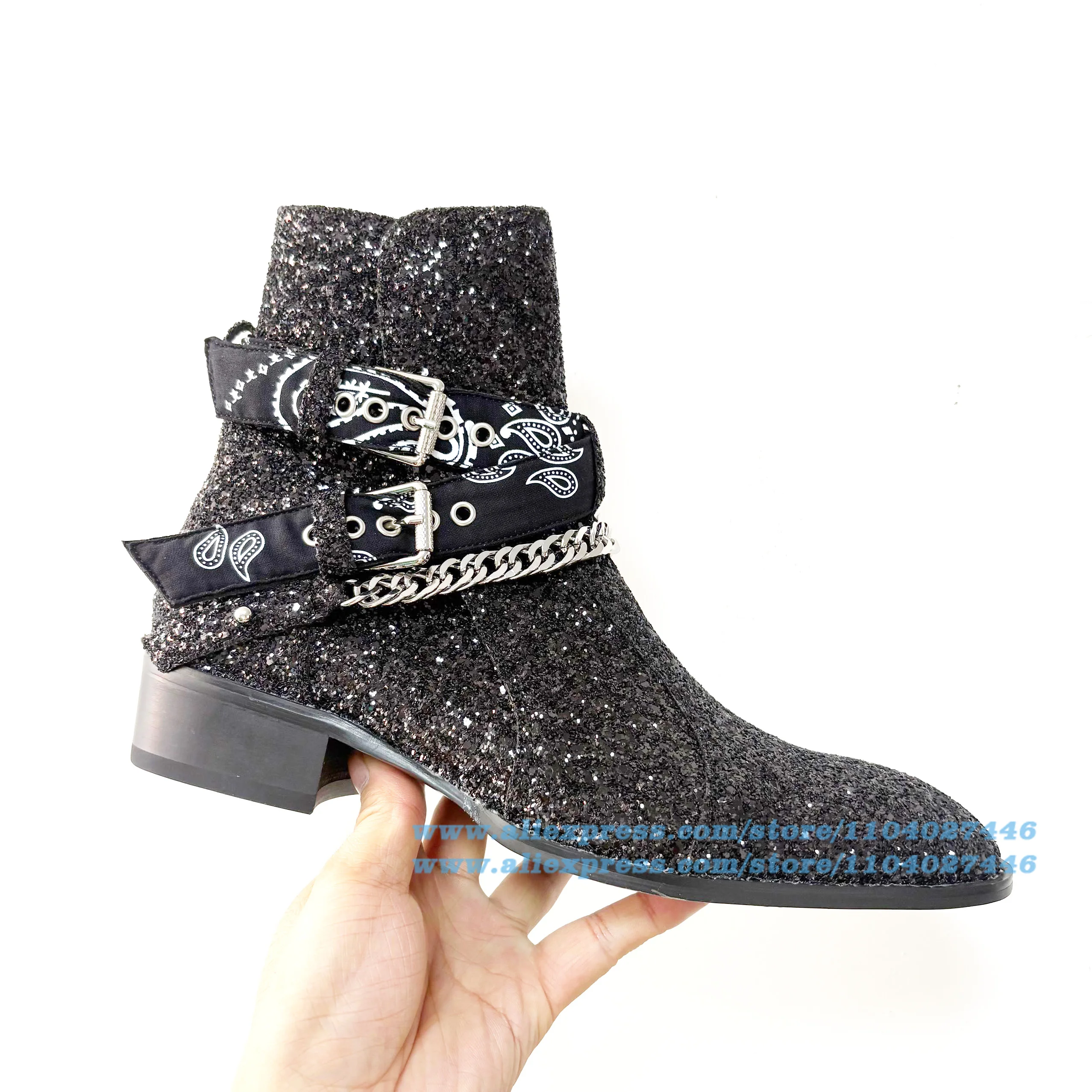 Sequin Metal Chain Chelsea Boots Men's Ankle Boots Men's Buckle Strap Boots Trendy Luxury Handmade Stylish Botas Men Shoes
Sequin Metal Chain Chelsea Boots Men's Ankle Boots Men's Buckle Strap Boots Trendy Luxury Handmade Stylish Botas Men Shoes