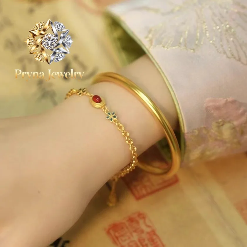 Pryna Jewelry 9999 Gold ancient method inherited plain circle bracelet women's new Chinese style simple and versatile 24K bouti
Pryna Jewelry 9999 Gold ancient method inherited plain circle bracelet women's new Chinese style simple and versatile 24K bouti