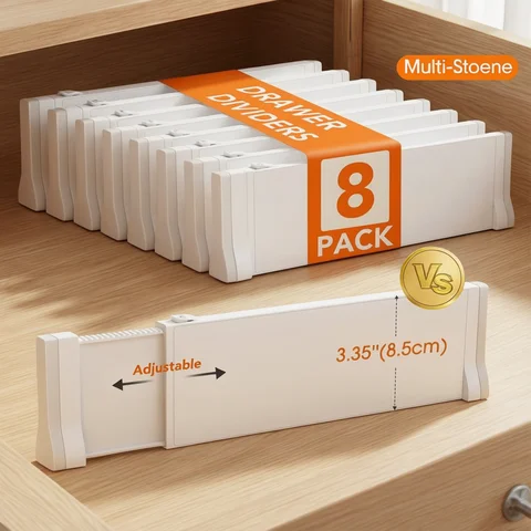 1/2/4/6/8 Pack Drawer Dividers for Clothes, 11.6''-19.6'' Adjustable Drawer Organizers 3.35'' High Expandable Separators