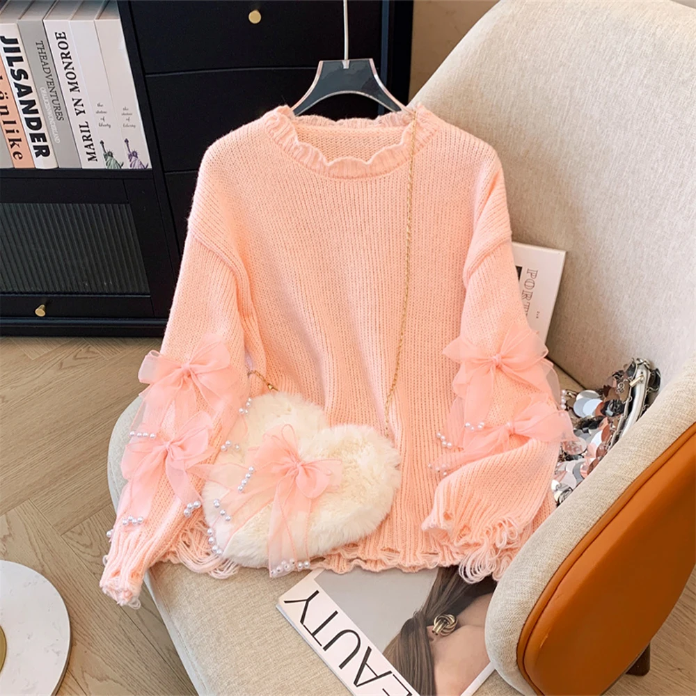 Women Pink Bow Pullover Loose Long Sleeve Knit Sweater Harajuku Vintage 2000s Cashmere Japanese Sweater Cutecore Clothes Autumn
Women Pink Bow Pullover Loose Long Sleeve Knit Sweater Harajuku Vintage 2000s Cashmere Japanese Sweater Cutecore Clothes Autumn