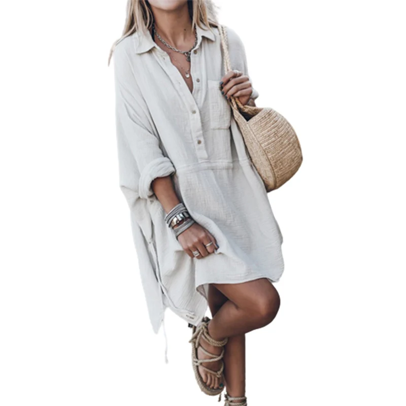 Simple Style Solid Color Cotton Linen Dresses Women's Lapel Button Splicing Half Cardigan Dressy Female Casual Loose Pocket Gown
Simple Style Solid Color Cotton Linen Dresses Women's Lapel Button Splicing Half Cardigan Dressy Female Casual Loose Pocket Gown