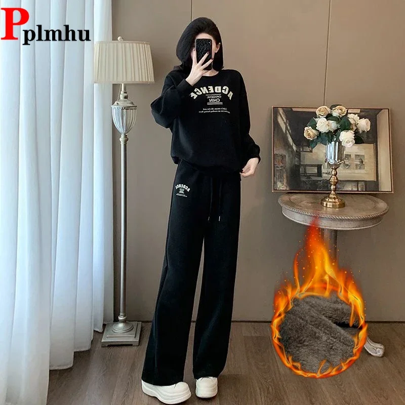 Korea Warm O-neck Sweatshirts Tops 2 Piece Sets Plush Velvet Lined Casual Women Tracksuit Lace-up High Waist Wide Leg Pants Suit
Korea Warm O-neck Sweatshirts Tops 2 Piece Sets Plush Velvet Lined Casual Women Tracksuit Lace-up High Waist Wide Leg Pants Suit