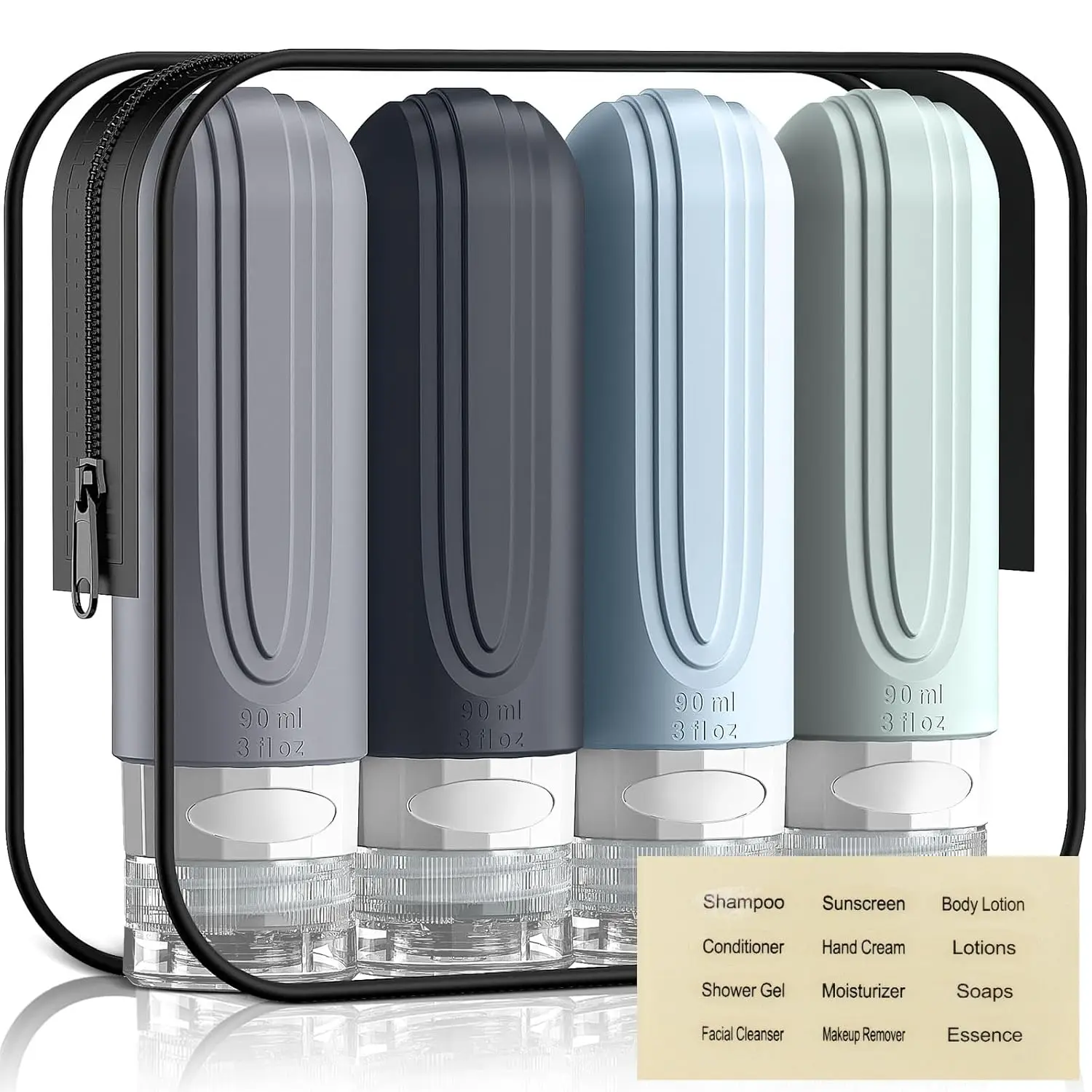 3oz TSA Approved Travel Bottles, Leak-Proof Silicone Refillable Containers with Clear Bag
3oz TSA Approved Travel Bottles, Leak-Proof Silicone Refillable Containers with Clear Bag