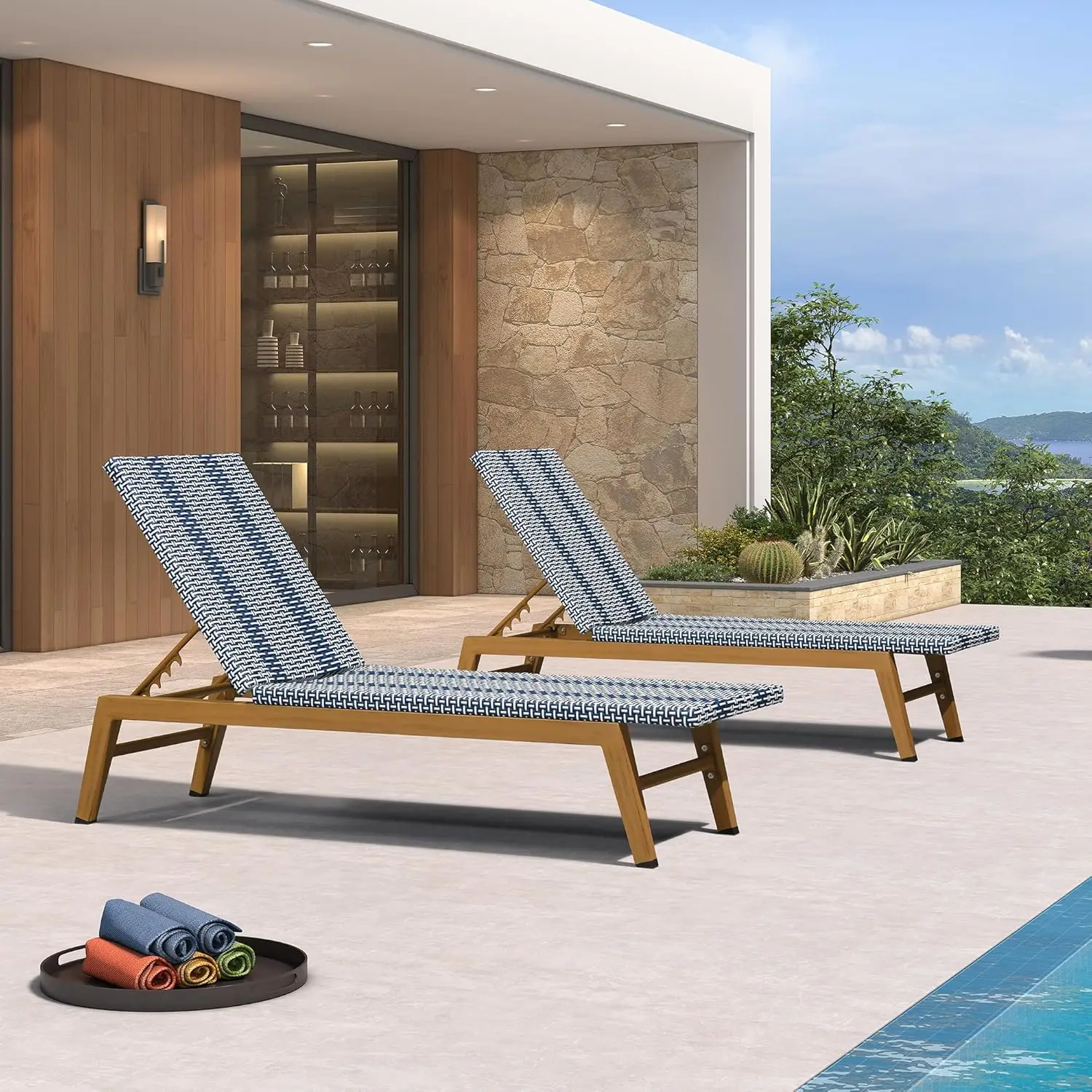 Extra Large Chaise Lounge Set 2 Wood Grain Aluminum Adjustable Backrest Patio Poolside Garden, Customized
Extra Large Chaise Lounge Set 2 Wood Grain Aluminum Adjustable Backrest Patio Poolside Garden, Customized