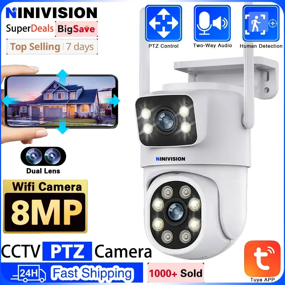 Tuya 8MP WIFI IP Camera PTZ Dual Lens Dual Screen Manual Detection Full Color Night Vision Outdoor Security Surveillance Camera
Tuya 8MP WIFI IP Camera PTZ Dual Lens Dual Screen Manual Detection Full Color Night Vision Outdoor Security Surveillance Camera