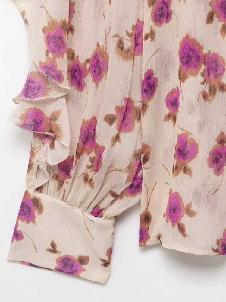 Floral Ruffle Elegant Shirt Women's Trendy Stand Collar Full Sleeve Loose Short Shirts 2026 New Spring Lady Casual Daily Outfit
Floral Ruffle Elegant Shirt Women's Trendy Stand Collar Full Sleeve Loose Short Shirts 2026 New Spring Lady Casual Daily Outfit