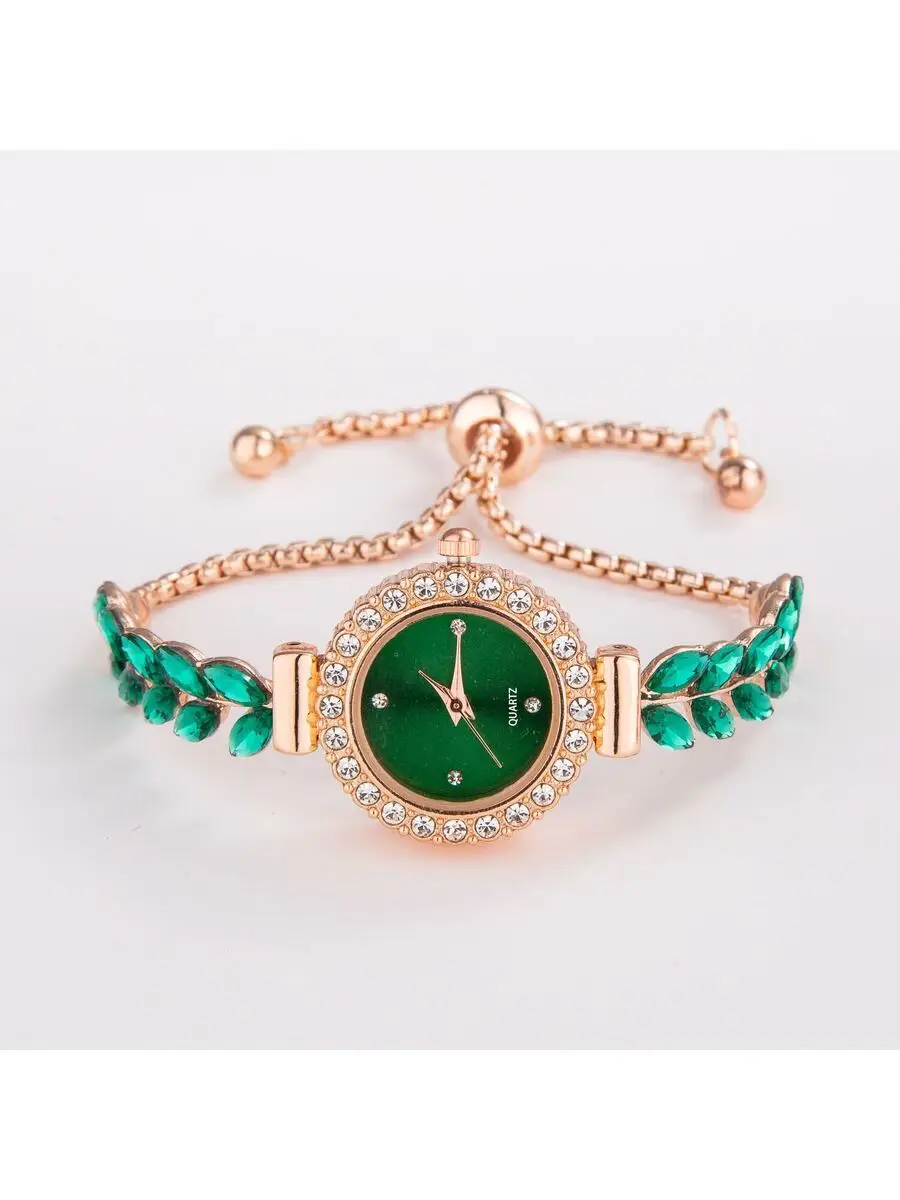 Fashion Womens Alloy Quartz Watch With Green Dial Crystal Leaf Strap
Fashion Womens Alloy Quartz Watch With Green Dial Crystal Leaf Strap