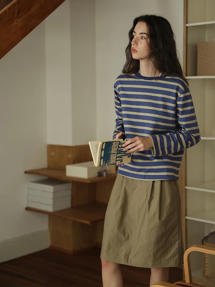 Ladies Casual Style Loose Fit Long Sleeve round Neck Striped T-Shirt Spring New Skin-friendly Inner Wear Base Top
Ladies Casual Style Loose Fit Long Sleeve round Neck Striped T-Shirt Spring New Skin-friendly Inner Wear Base Top