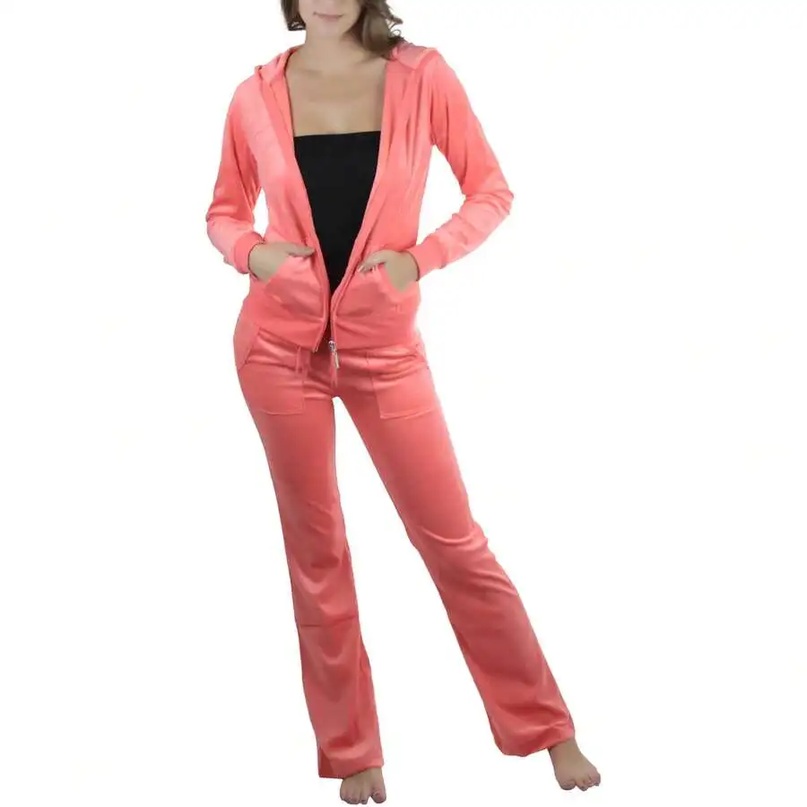 Women's Coral Velour Zip-Up Hooded Tracksuit Set with Front Pockets
Women's Coral Velour Zip-Up Hooded Tracksuit Set with Front Pockets