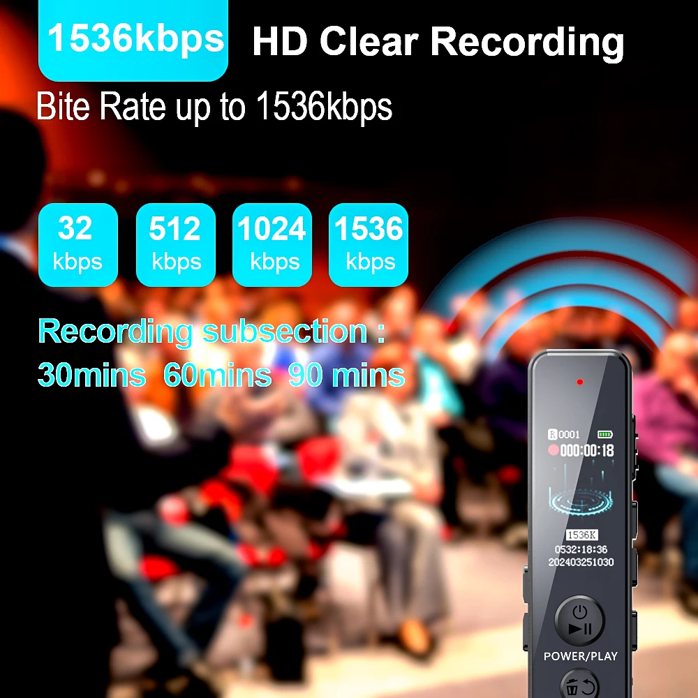 V76 Digital Voice Recorder 64GB Bite Rate 1536kpbs Voice Activated Audio Recording Noise Reduction with Playback MP3 Music Play
V76 Digital Voice Recorder 64GB Bite Rate 1536kpbs Voice Activated Audio Recording Noise Reduction with Playback MP3 Music Play
