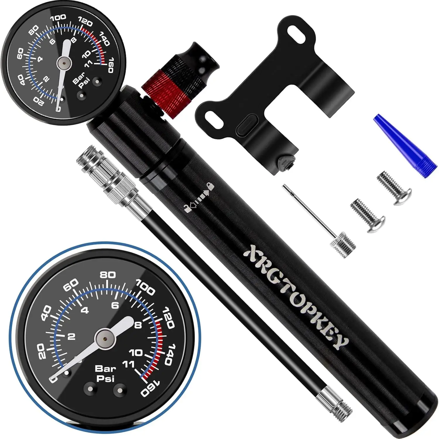 Mini Bike Pump 160 PSI with Gauge, Dual Schrader/Presta, Ergonomic Grip for Road & Mountain Bikes
Mini Bike Pump 160 PSI with Gauge, Dual Schrader/Presta, Ergonomic Grip for Road & Mountain Bikes
