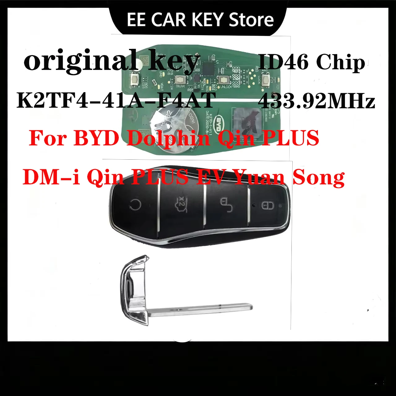 EE CAR KEY OEM Smart Remote Key For BYD Qin PLUS EV Yuan SongDolphin Qin PLUS DM-i 433.92MHz ID46 Chip K2TF4-41A-F4AT
EE CAR KEY OEM Smart Remote Key For BYD Qin PLUS EV Yuan SongDolphin Qin PLUS DM-i 433.92MHz ID46 Chip K2TF4-41A-F4AT