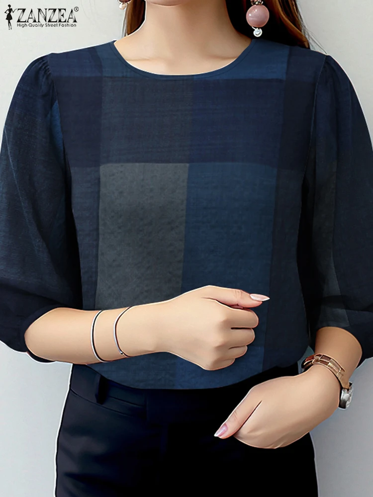 ZANZEA Vintage Summer Blusas Mujer Commute 3/4 Puff Sleeve Woman Cotton Blend Tops Elegant Day Wear Large Checked O-Neck Blouses
ZANZEA Vintage Summer Blusas Mujer Commute 3/4 Puff Sleeve Woman Cotton Blend Tops Elegant Day Wear Large Checked O-Neck Blouses
