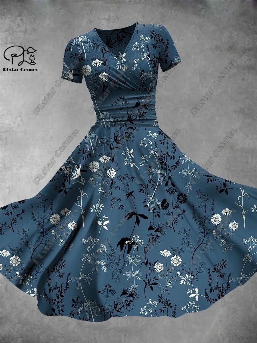 3D printed floral skirt Valentine's Day series printed V-neck short-sleeved dress A-line long skirt casual and fashionable -2
3D printed floral skirt Valentine's Day series printed V-neck short-sleeved dress A-line long skirt casual and fashionable -2