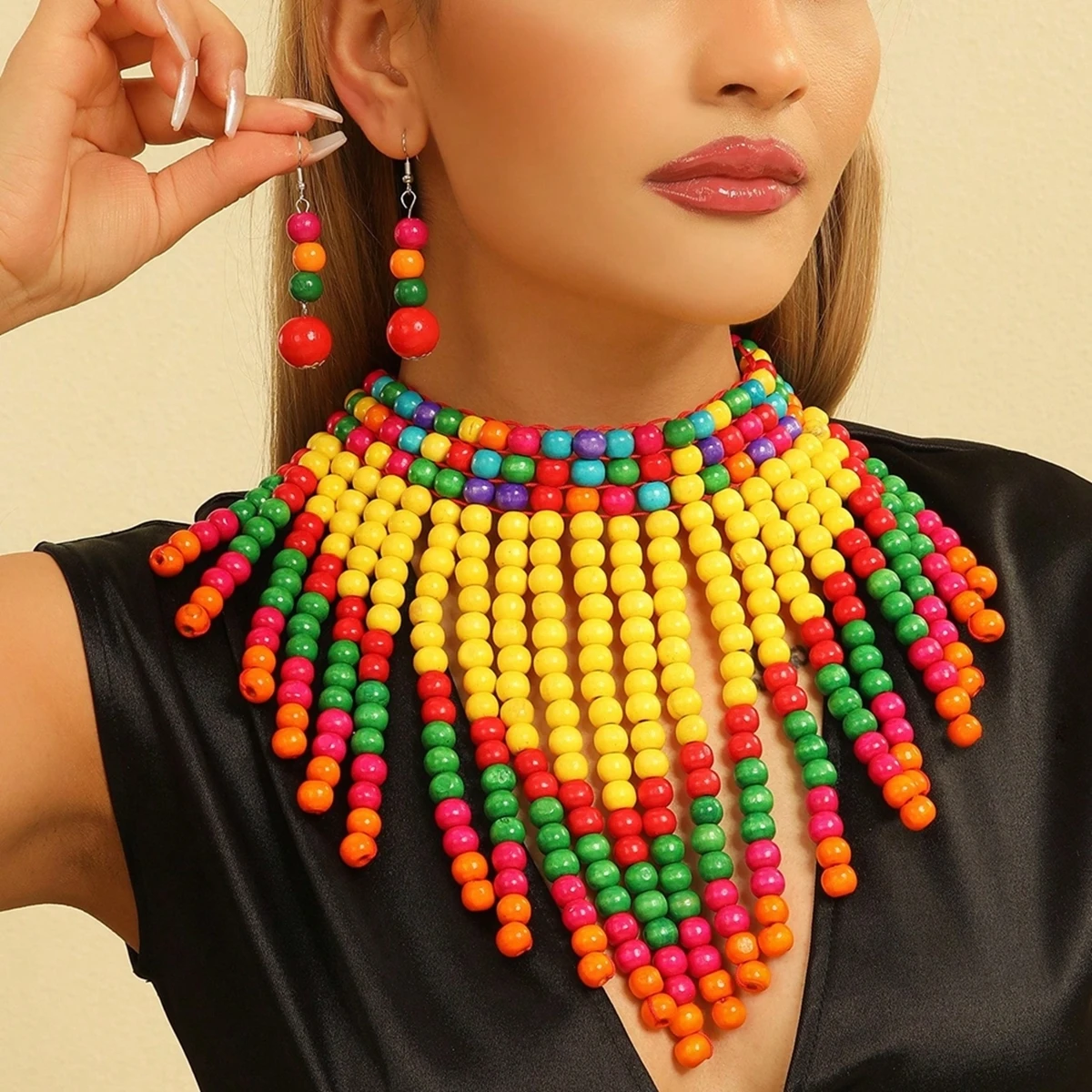 Statement Jewelry Set Bohemian Retro Ethnic Handmade Wooden Bead Woven Bib Necklace And Earrings Women's Daily Accessories
Statement Jewelry Set Bohemian Retro Ethnic Handmade Wooden Bead Woven Bib Necklace And Earrings Women's Daily Accessories