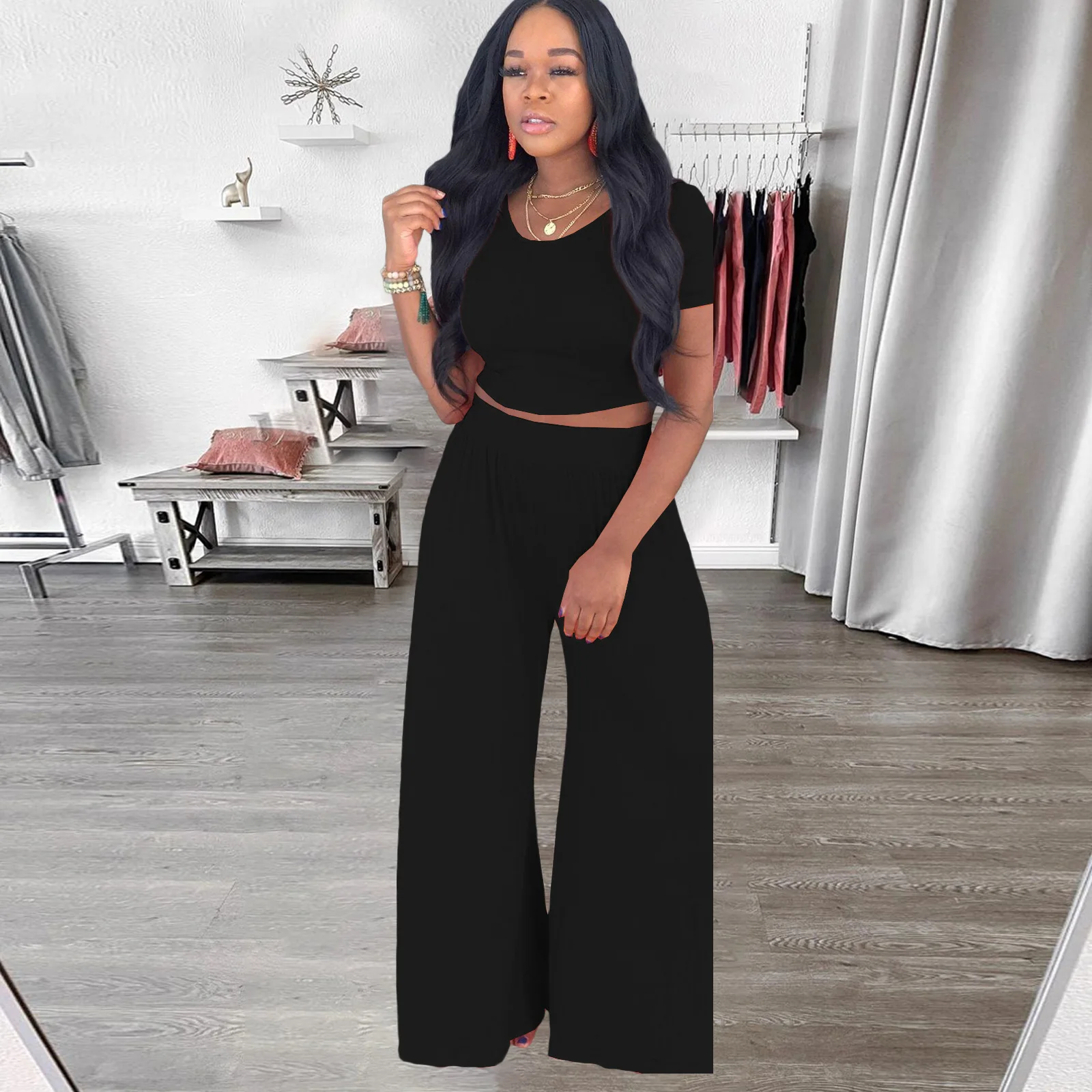 Fashion Crop Top Solid Color Wide-Leg Pants Two-Piece Women's Casual Backless T-Shirt Loose Trousers Suit Street Trendy Clothing
Fashion Crop Top Solid Color Wide-Leg Pants Two-Piece Women's Casual Backless T-Shirt Loose Trousers Suit Street Trendy Clothing