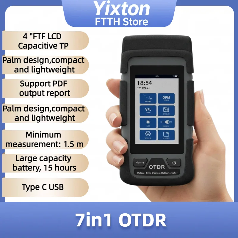 1500 7-in-1 OTDR Fiber Tester 4" Capacitive Touch Screen 1.5m Short Dead Zone OPM VFL LS Type-C 15H Battery ,PDF Report Output
1500 7-in-1 OTDR Fiber Tester 4" Capacitive Touch Screen 1.5m Short Dead Zone OPM VFL LS Type-C 15H Battery ,PDF Report Output