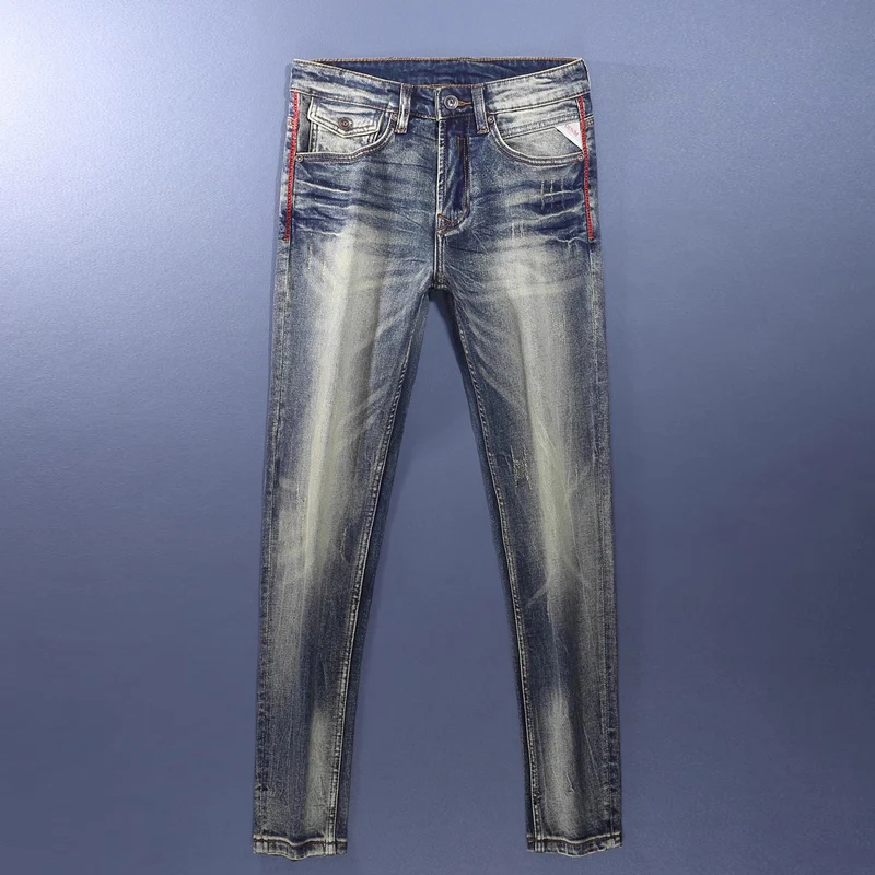 Fashionable new men's jeans embroidered elastic slim fit nostalgic washed blue jeans Italian style pants hombre
Fashionable new men's jeans embroidered elastic slim fit nostalgic washed blue jeans Italian style pants hombre