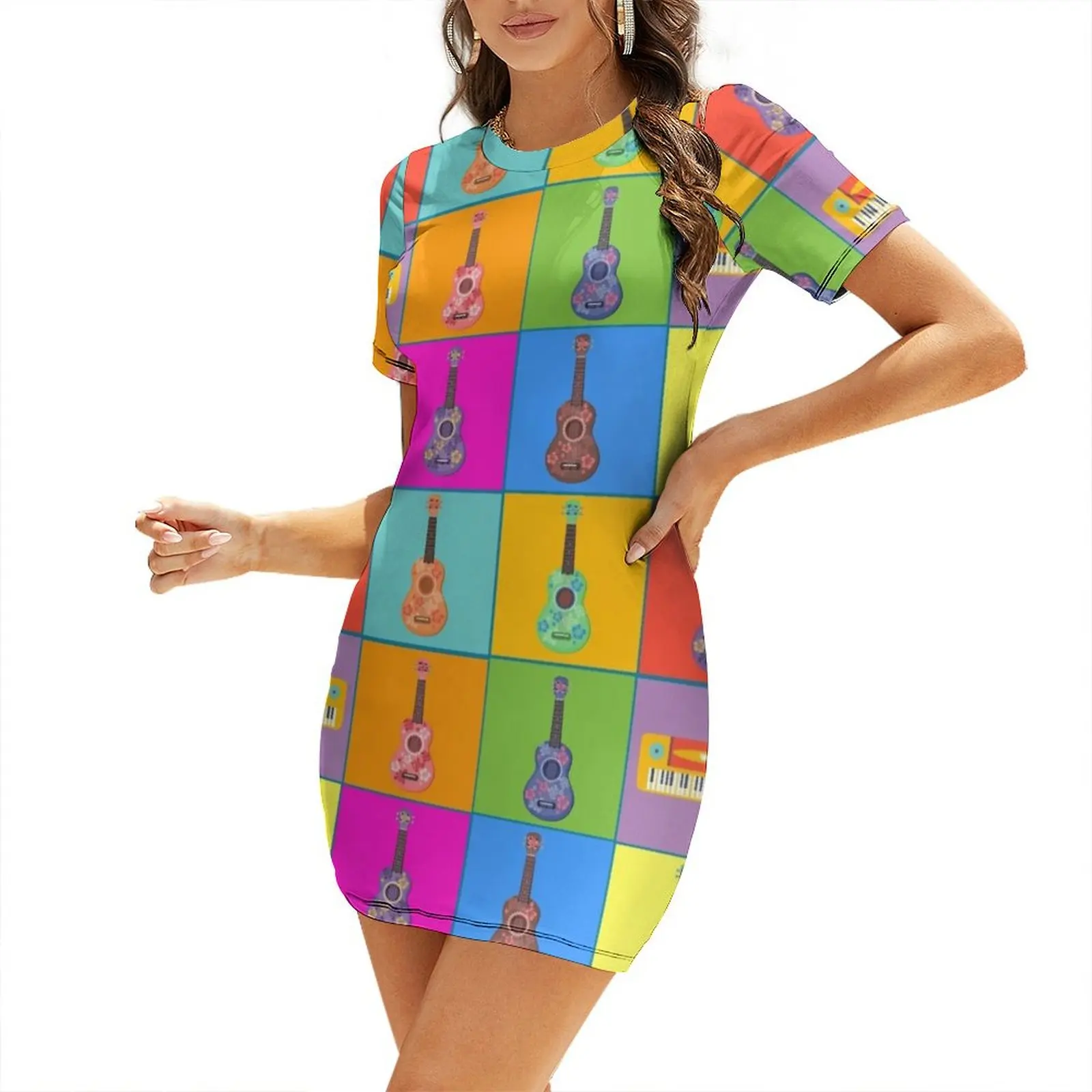 Pop Ukulele Art Short Sleeved Dress evening dress woman women's evening dresses Women dresses summer women's evening dress 2025
Pop Ukulele Art Short Sleeved Dress evening dress woman women's evening dresses Women dresses summer women's evening dress 2025